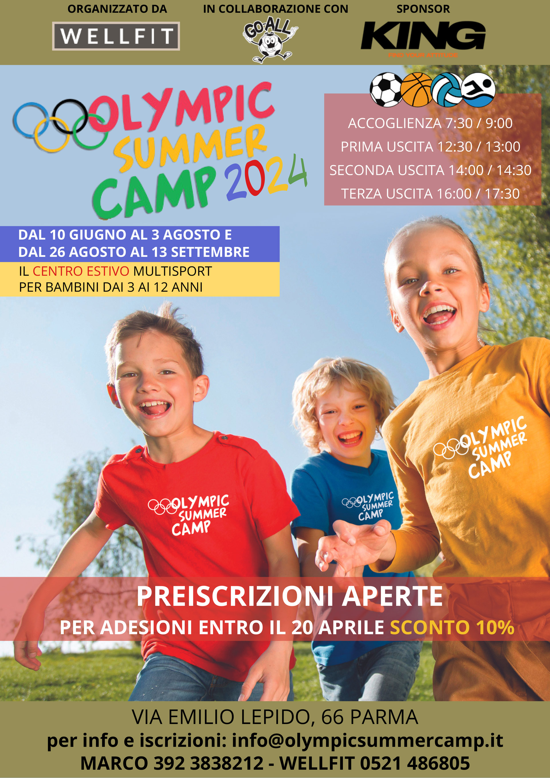 Olympic Summer Camp - DAL 10 GIUGNO AL 3 AGOSTO E DAL 26 AGOSTO AL 13 SETTEMBRE per bambini dai 3 agli 11 anni.